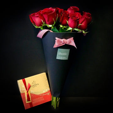 DOZEN RED ROSES AND GODIVA CHOCOLATE ( Valentine's Special )